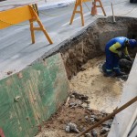 Obra do Emissário na Avenida Atlântica, em frente à Rua 3900